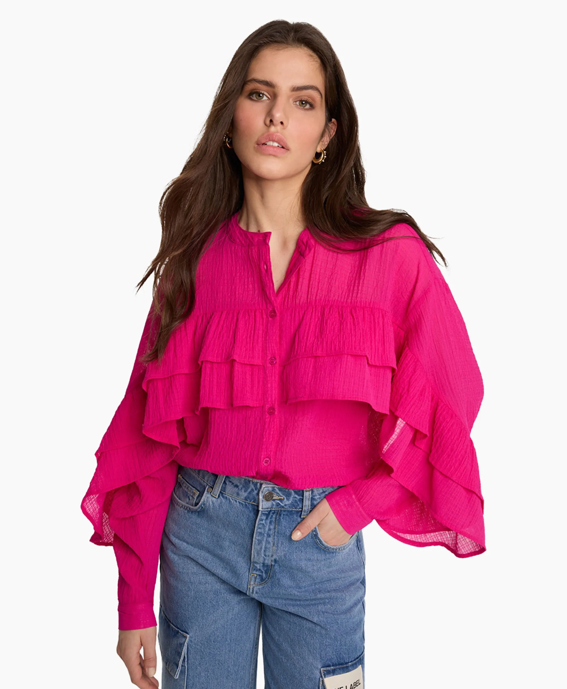 Alix The Label Blouse Woven Structured Chiffon Ruffle Roze