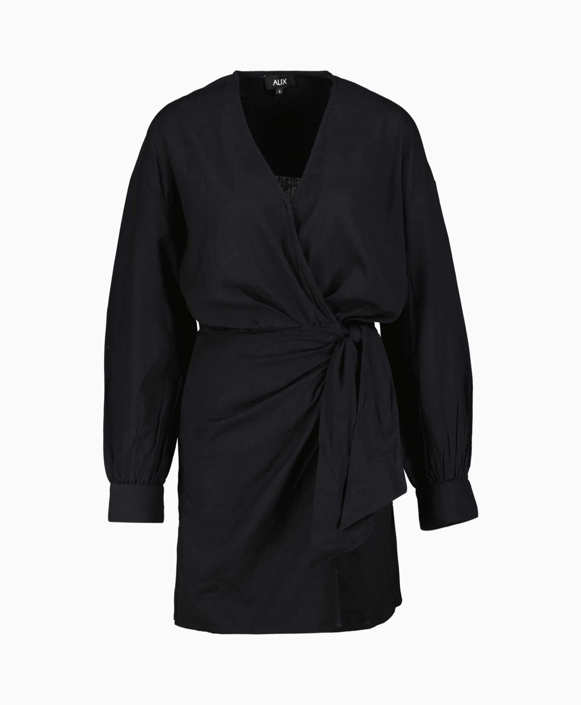 Alix The Label Jurk Ladies Woven Linen Look Wrap Dress Zwart