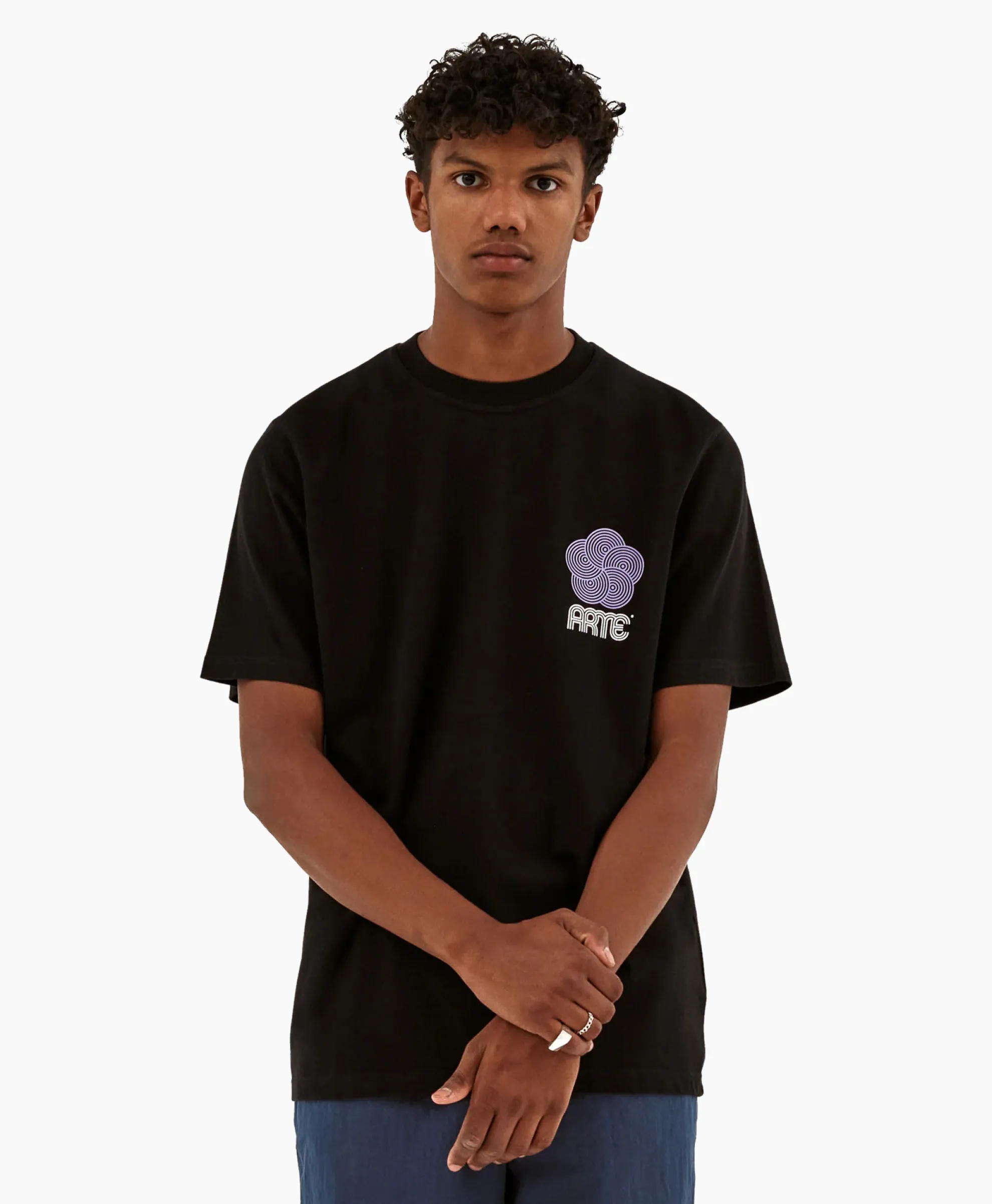 Arte Antwerp T-Shirt Korte Mouw Circle Flower Back Front Print Zwart