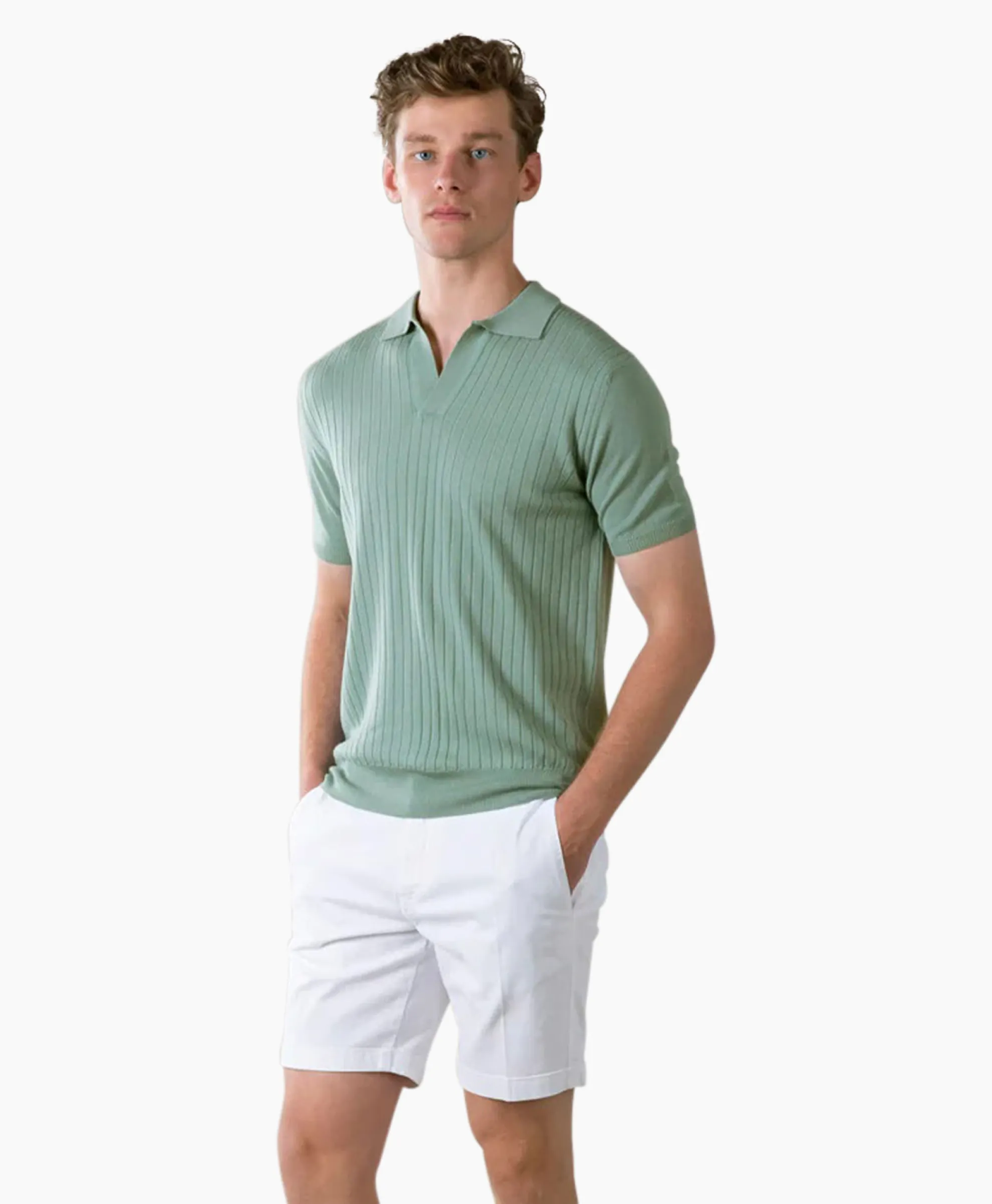 Aurelien Polo Buttonles Ribsl Groen