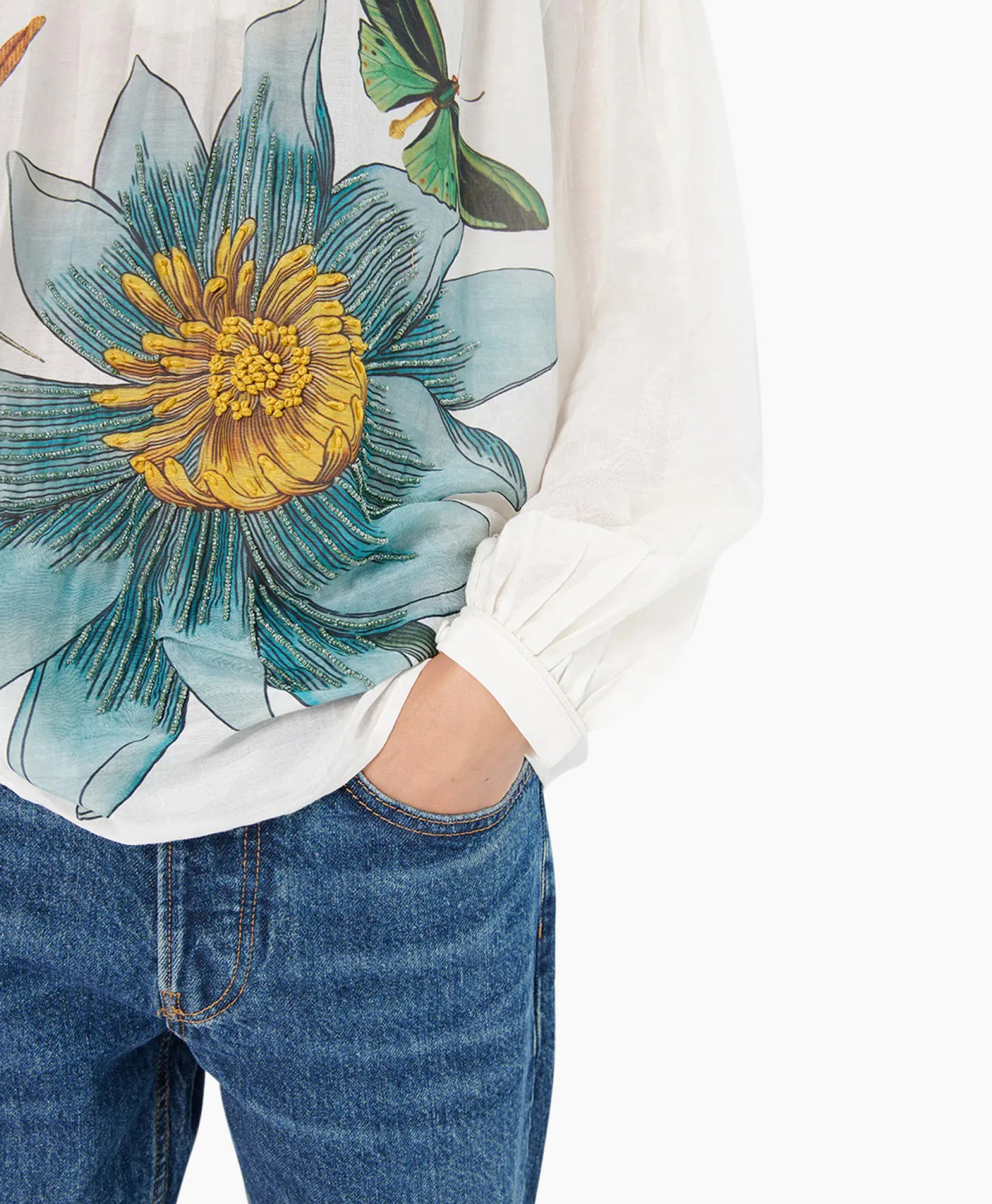 Chufy Blouse Bamboo Embroidered Blauw