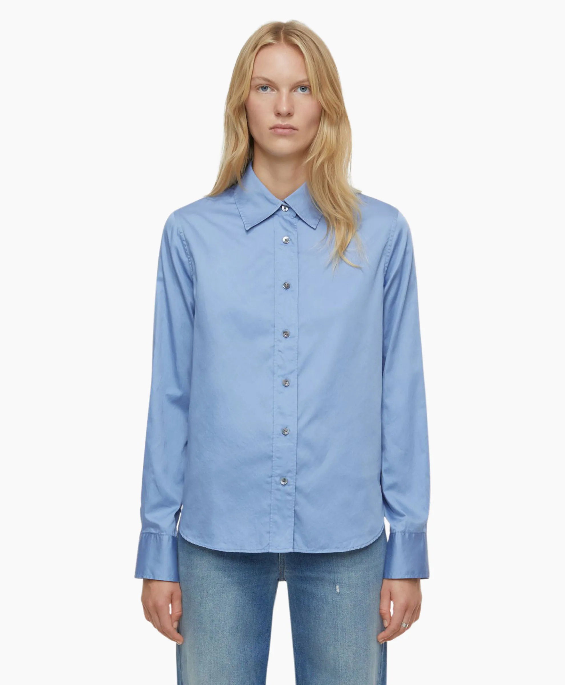 Closed Blouse Straight Fitted Blauw