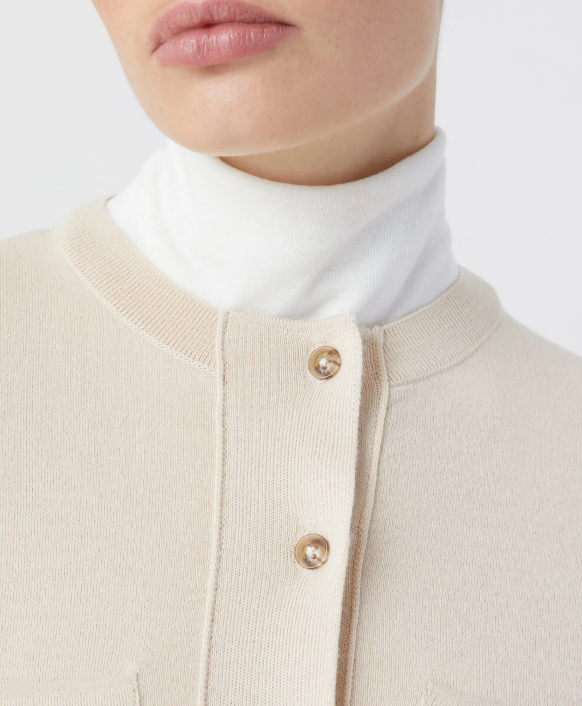 Closed Pullover Crew Neck Henley Beige