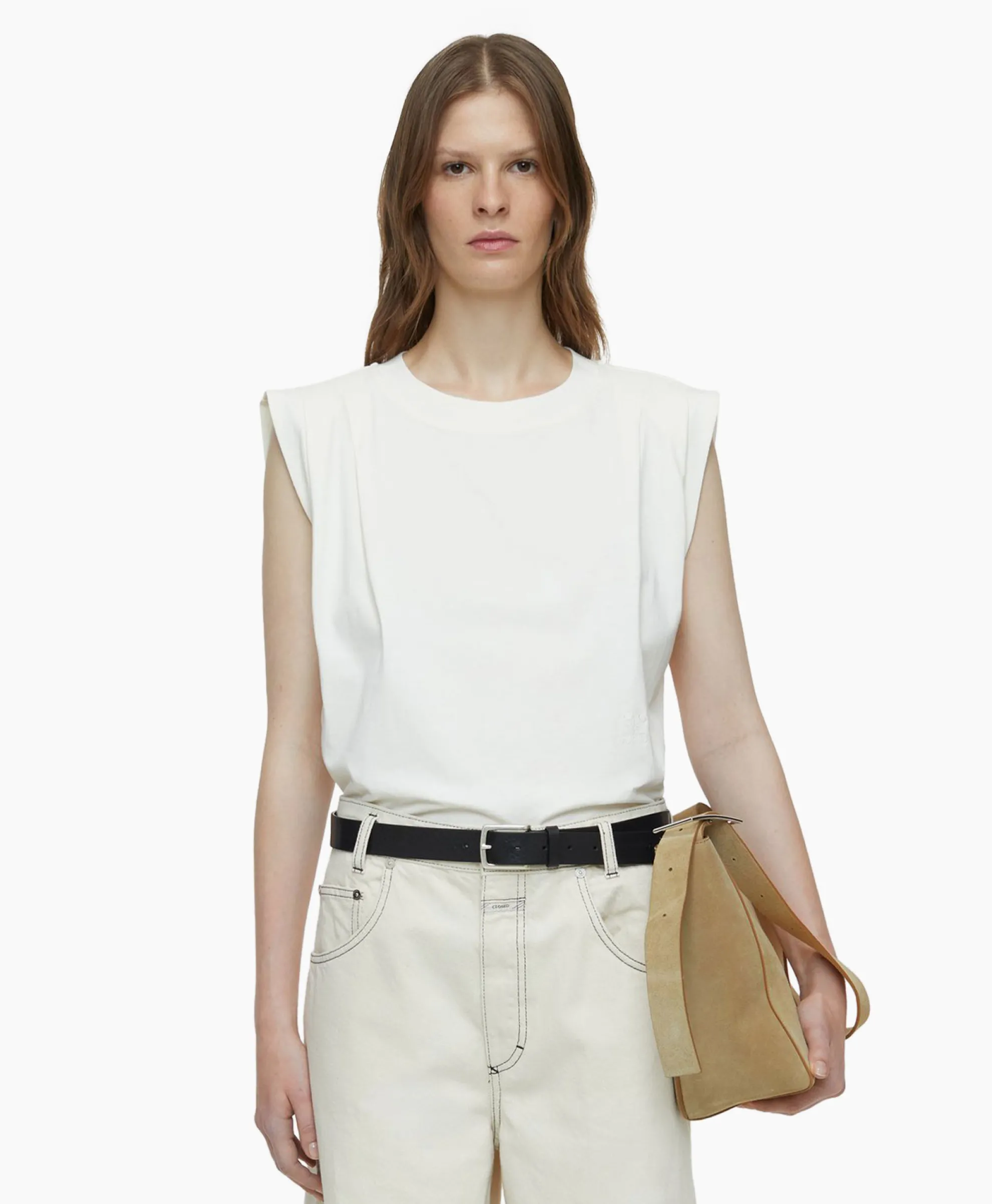 Closed Top Pleated Sleeveless Off White