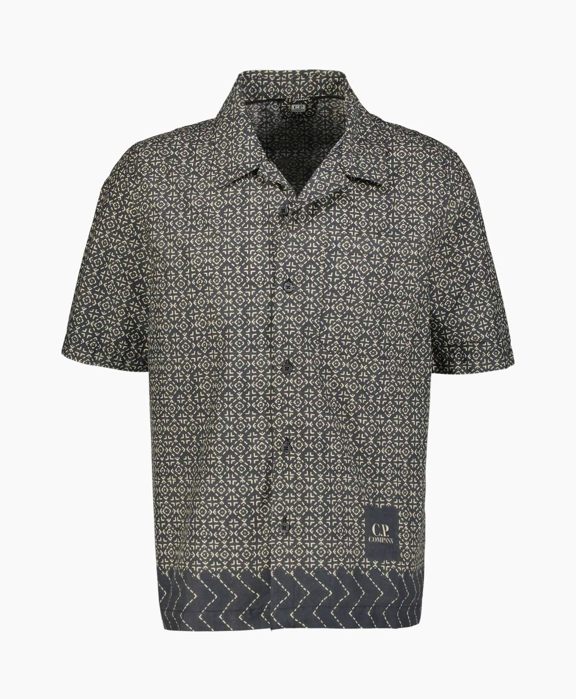Cp Company Overhemd Popeline Baja Print Zwart