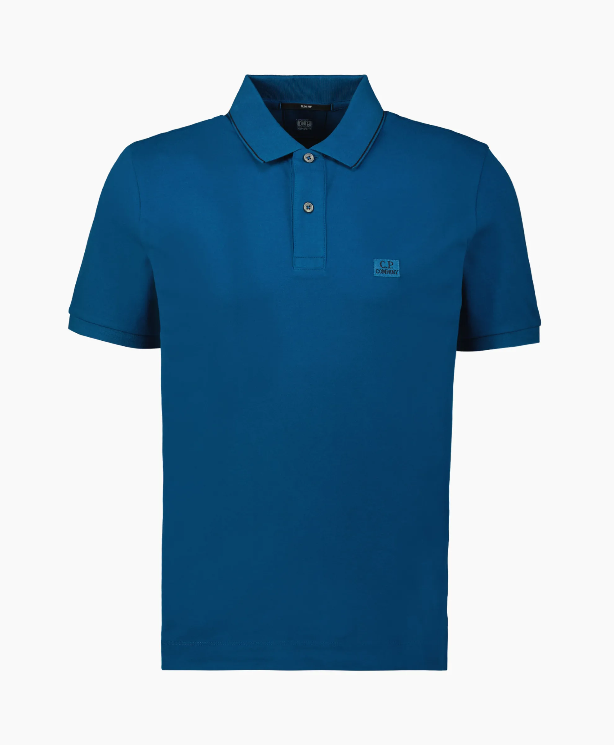 Cp Company Polo Stretch Piquet Striped Collar Blauw
