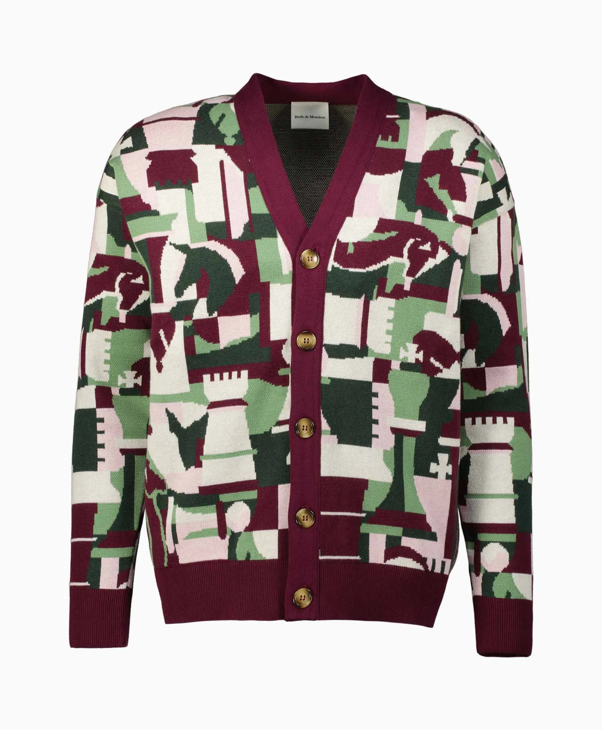 Drole De Monsieur Vest Le Cardigan Echecs Pink