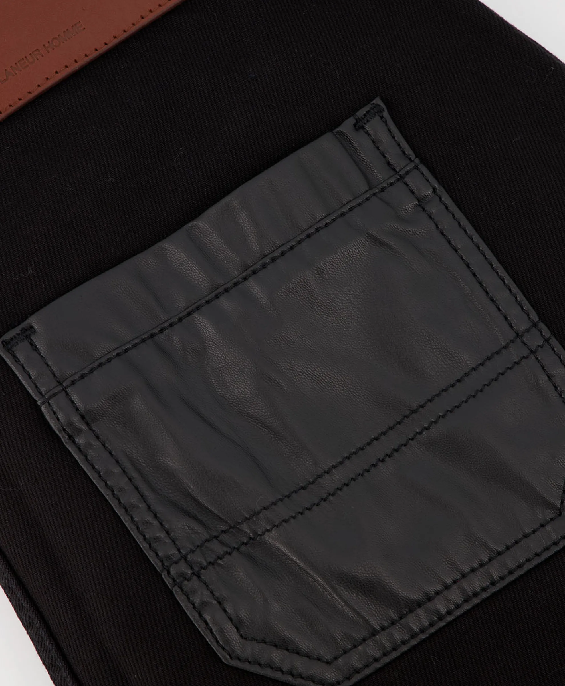 Flaneur Jeans Carpenter Straight With Leather Patches Zwart