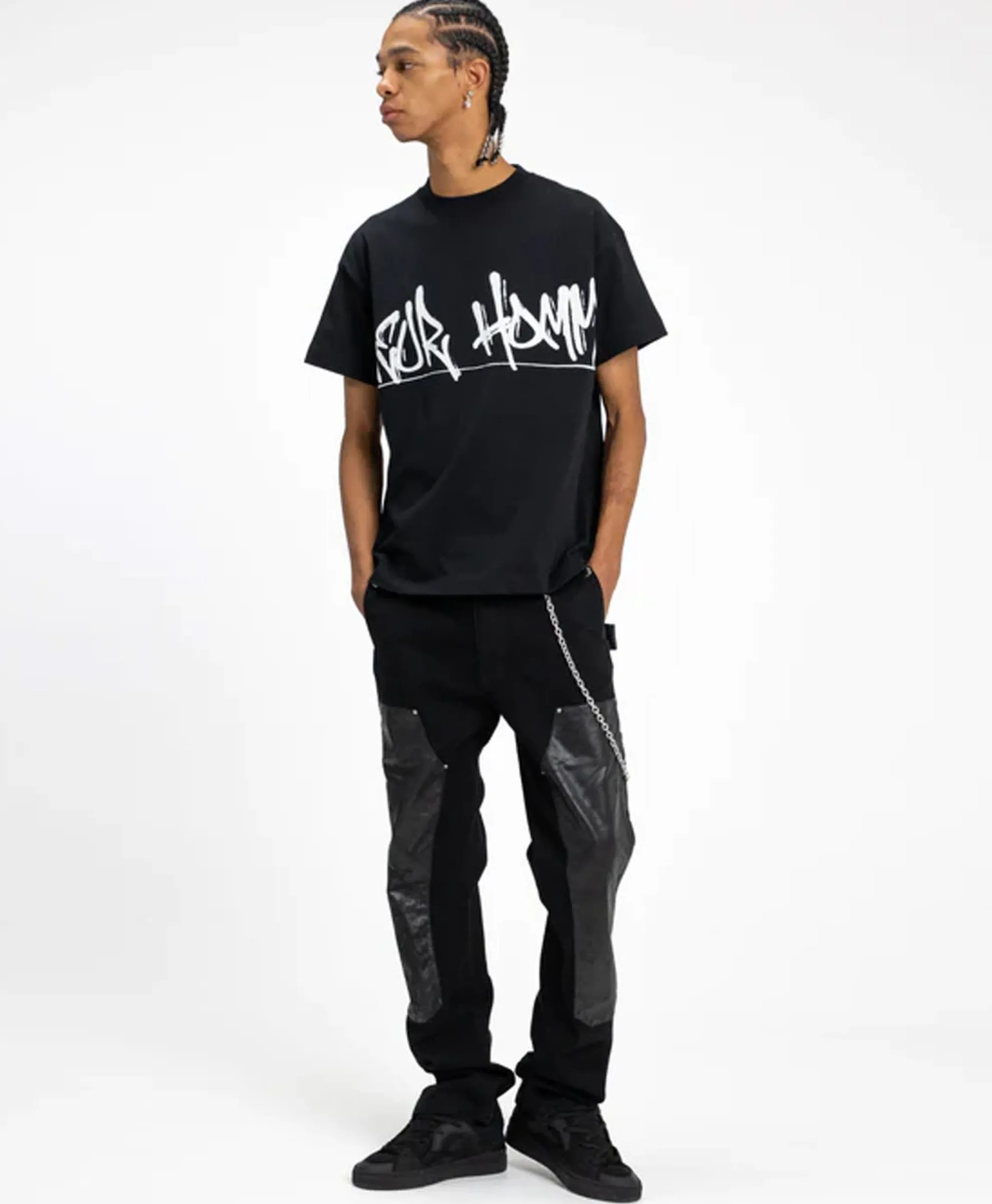 Flaneur Jeans Carpenter Straight With Leather Patches Zwart