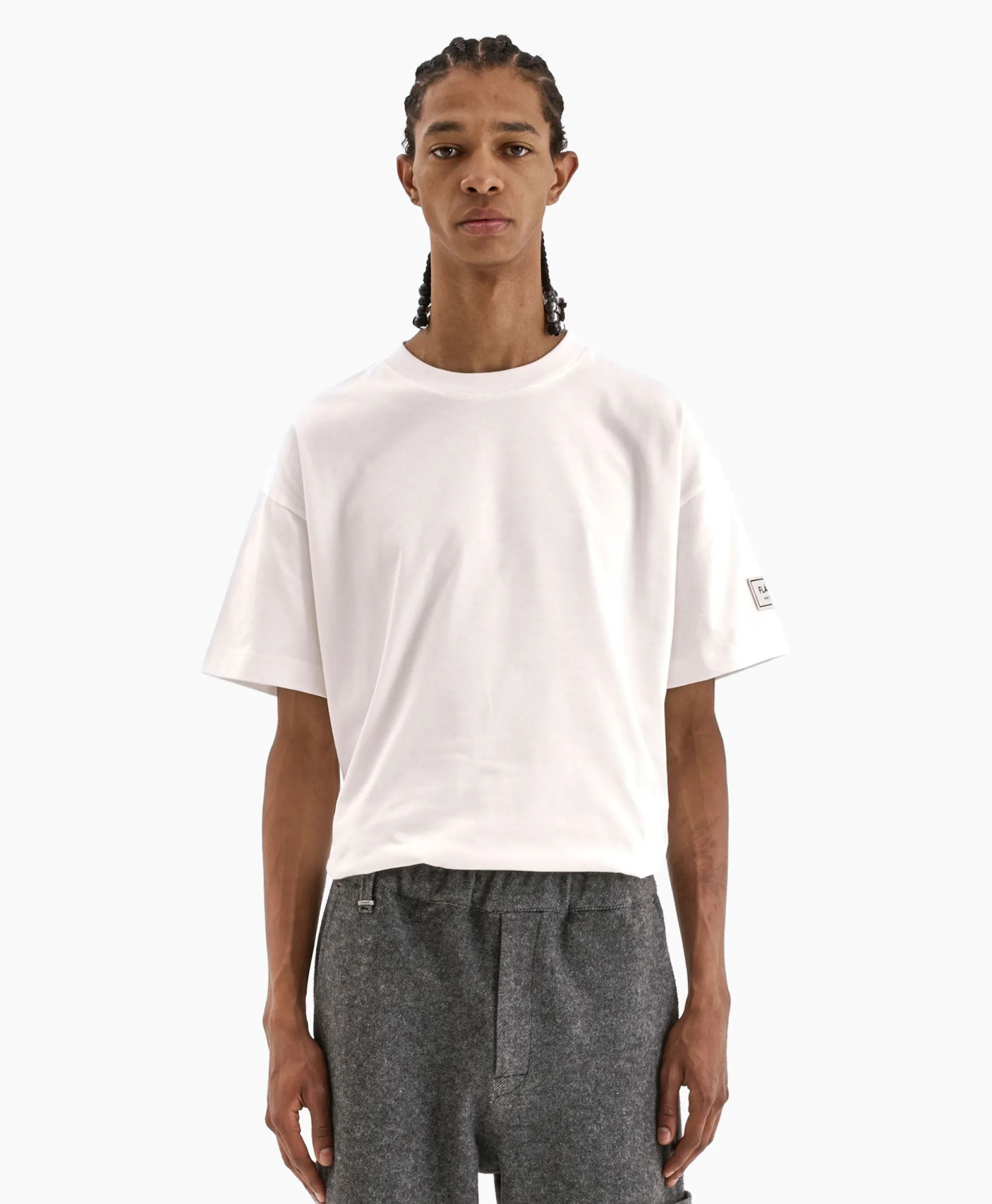 Flaneur T-Shirt Korte Mouw Atelier Sleeve Emblem Wit