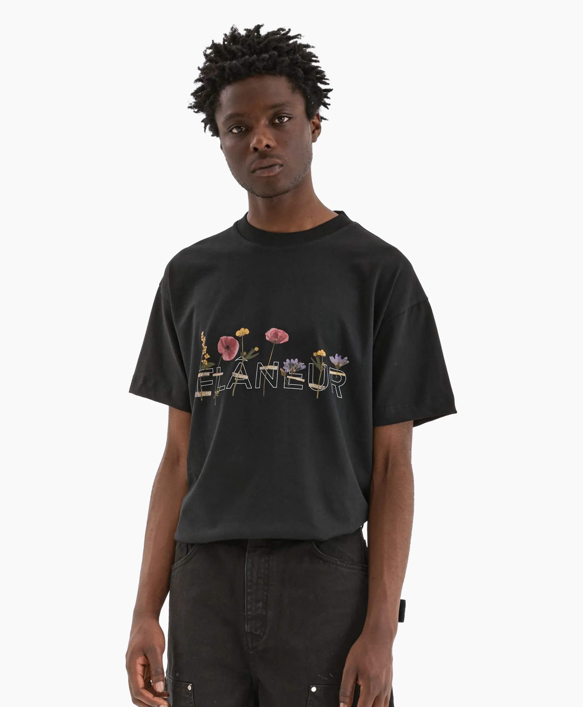 Flaneur T-Shirt Korte Mouw Botanical Zwart