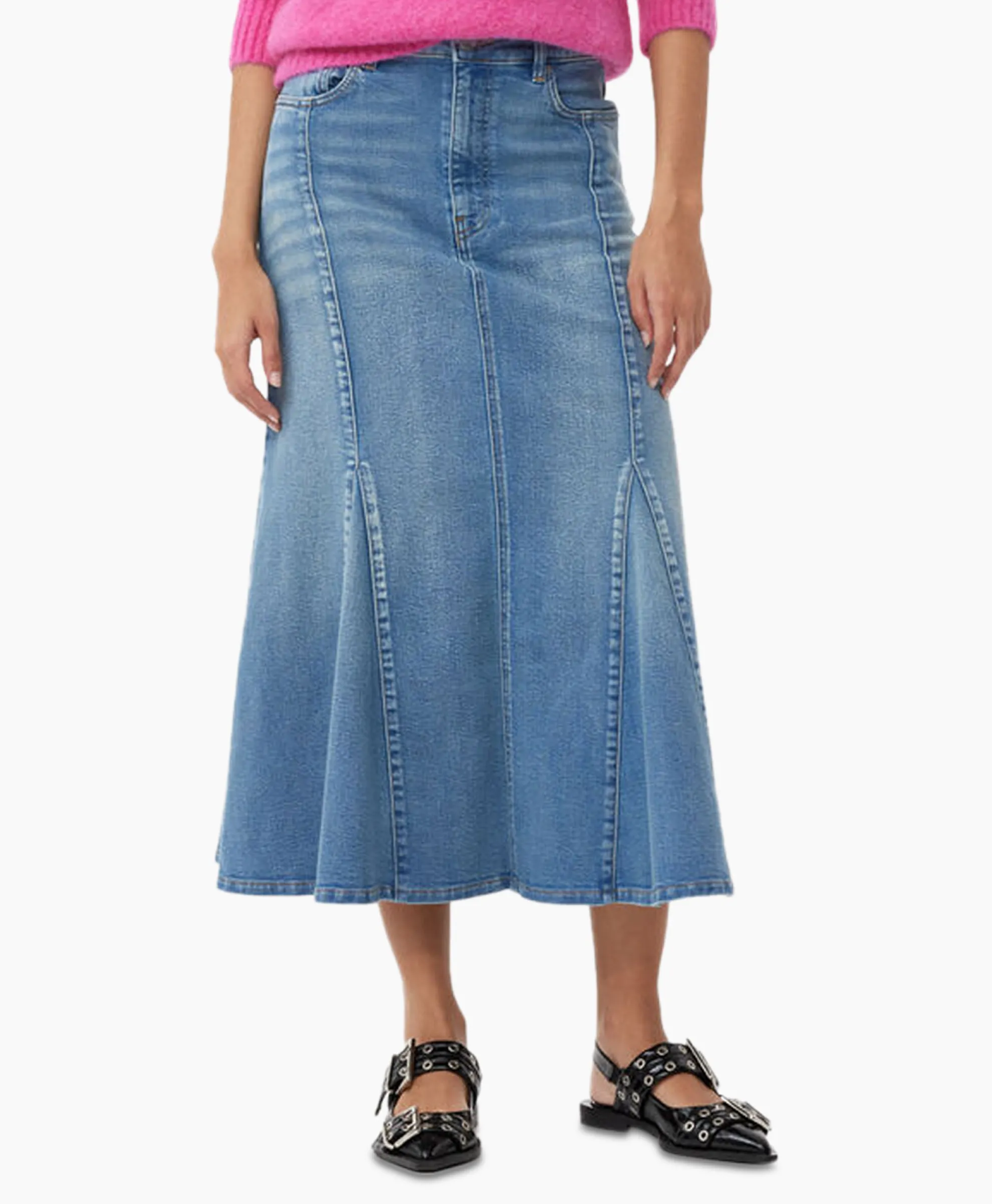 Ganni Midi Rok Tint Denim Peplum Blauw