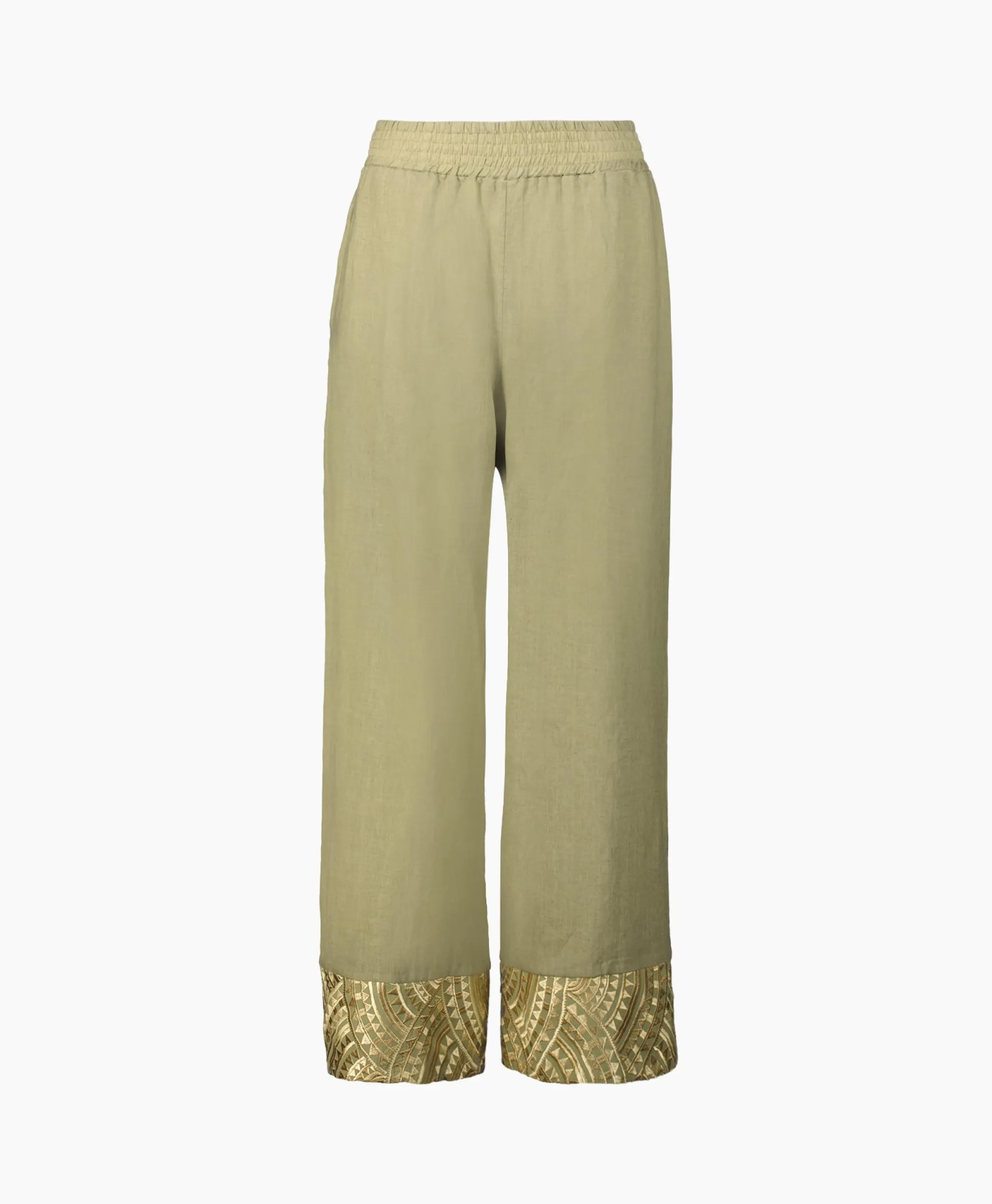 Greek Archaic Kori Pantalon New All Over Elastic Waistband Goud