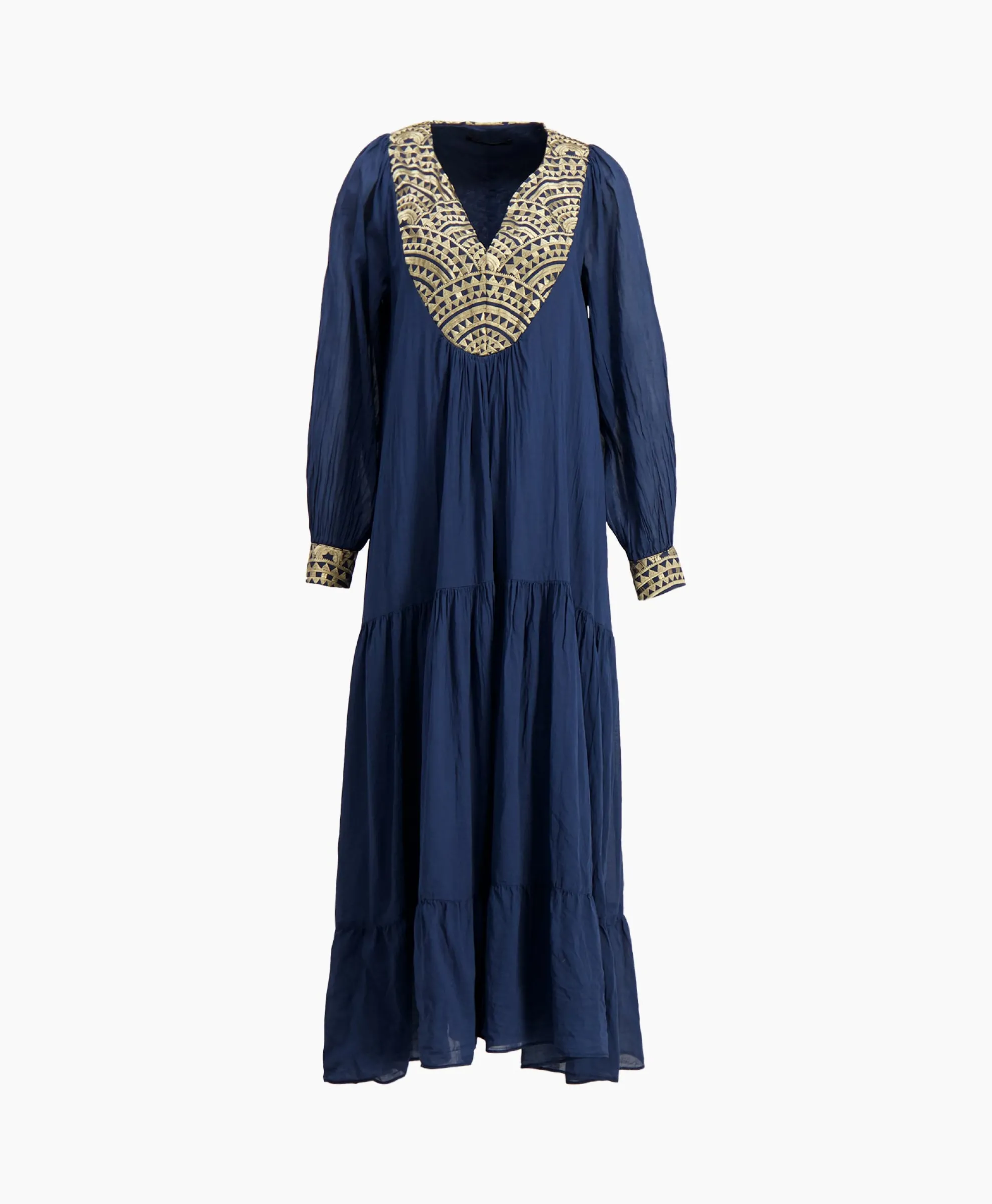 Greek Archaic Kori Maxi Jurk Long New All Over Cotton Donker Blauw