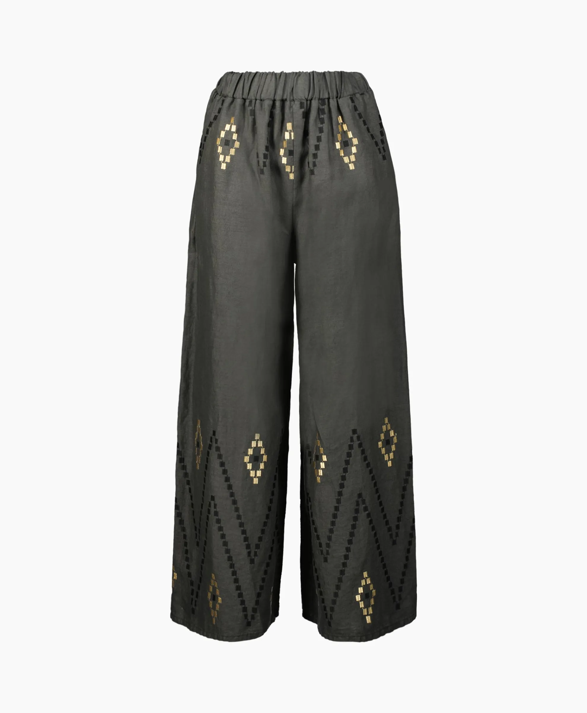 Greek Archaic Kori Pantalon Zig Zag Elastic Waist Khaki