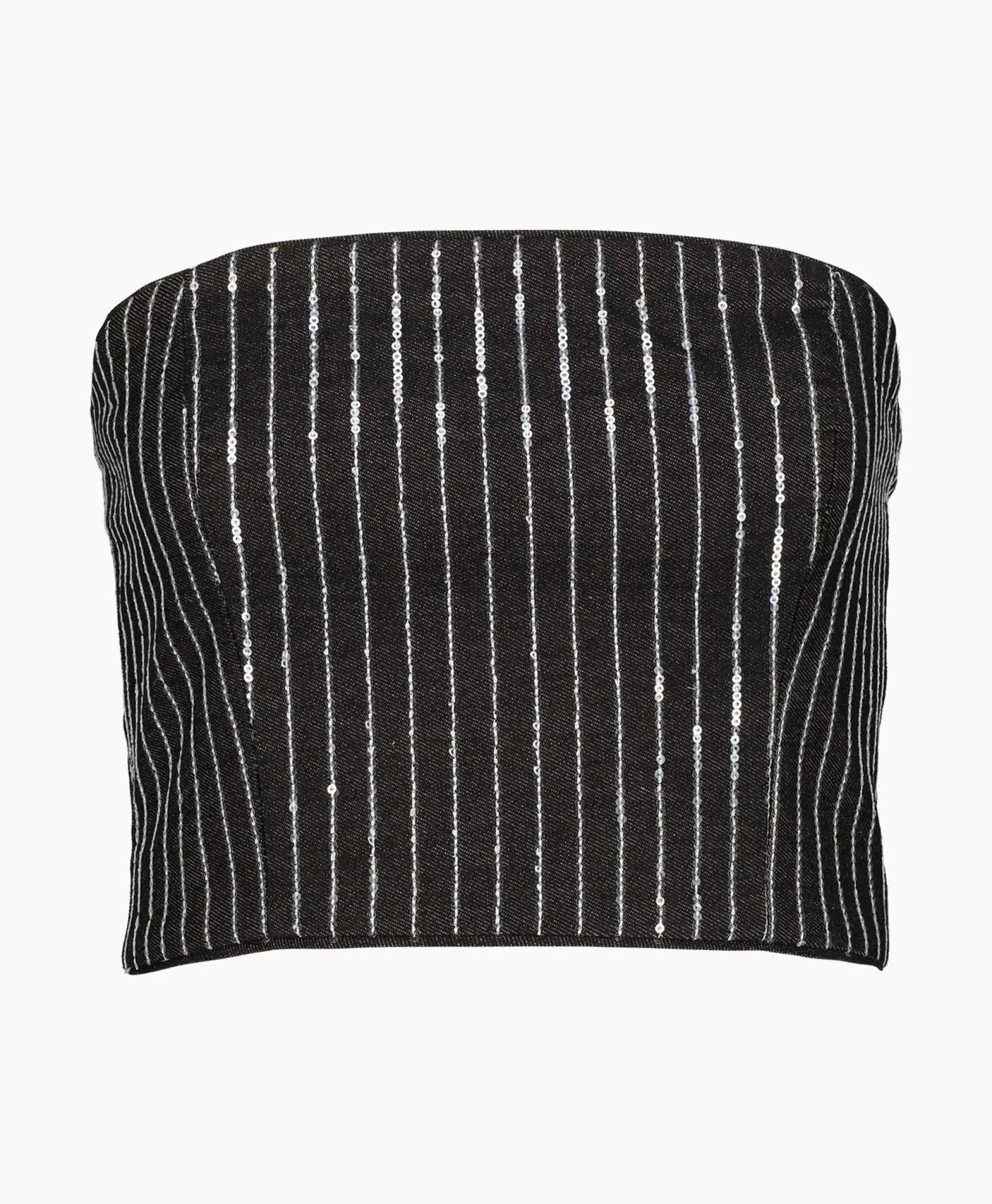 Rotate Top Sequin Twill Crop Zwart