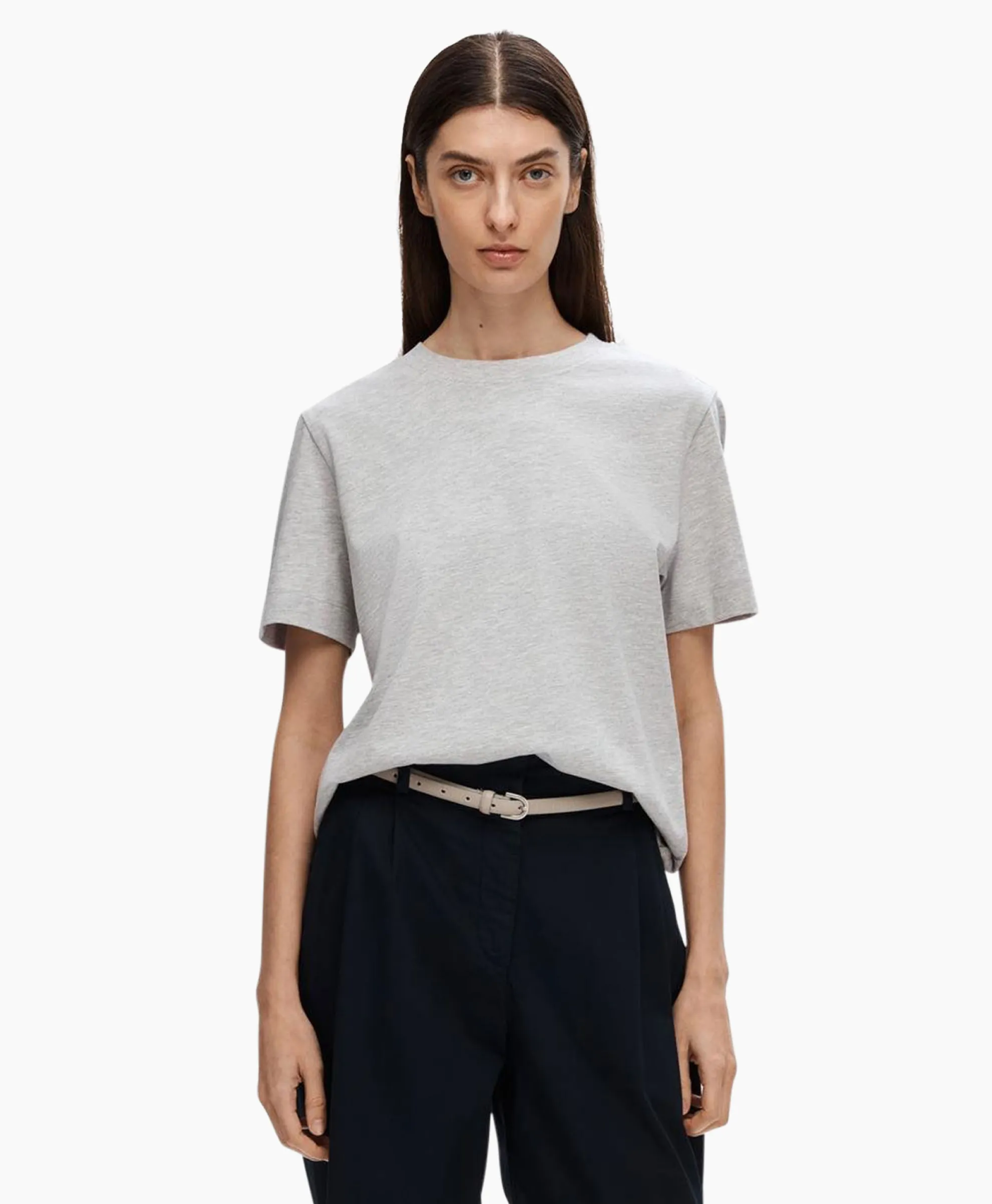 Selected Femme Selected Femme T-Shirt Essential Ssboxy Tee Noos Licht Grijs