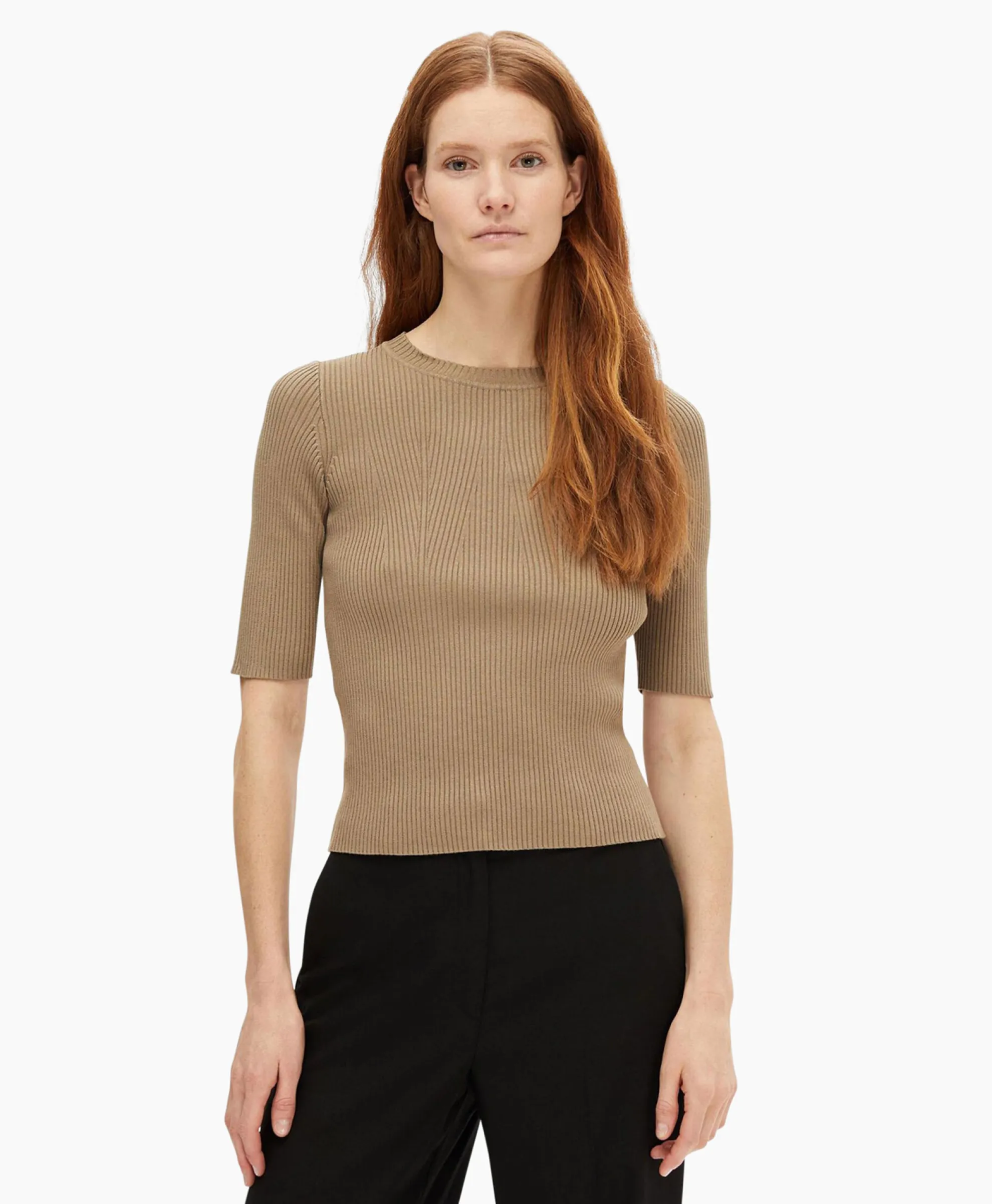 Selected Femme Top Mala 2/4 Knit O-Neck B Noos Licht Grijs