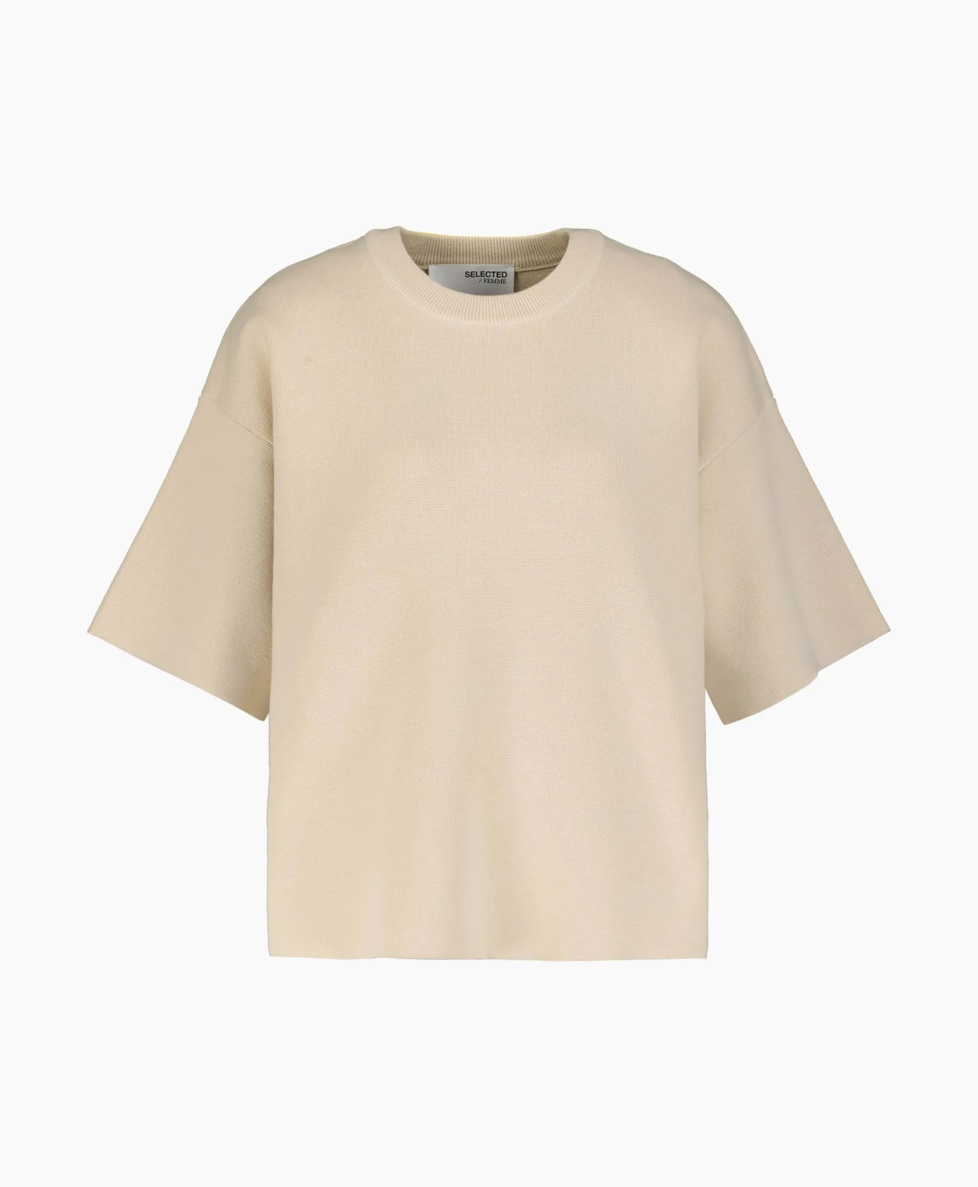 Selected Femme T-Shirt Korte Mouw Liva 2/4 Knit O-Neck Noos Off White