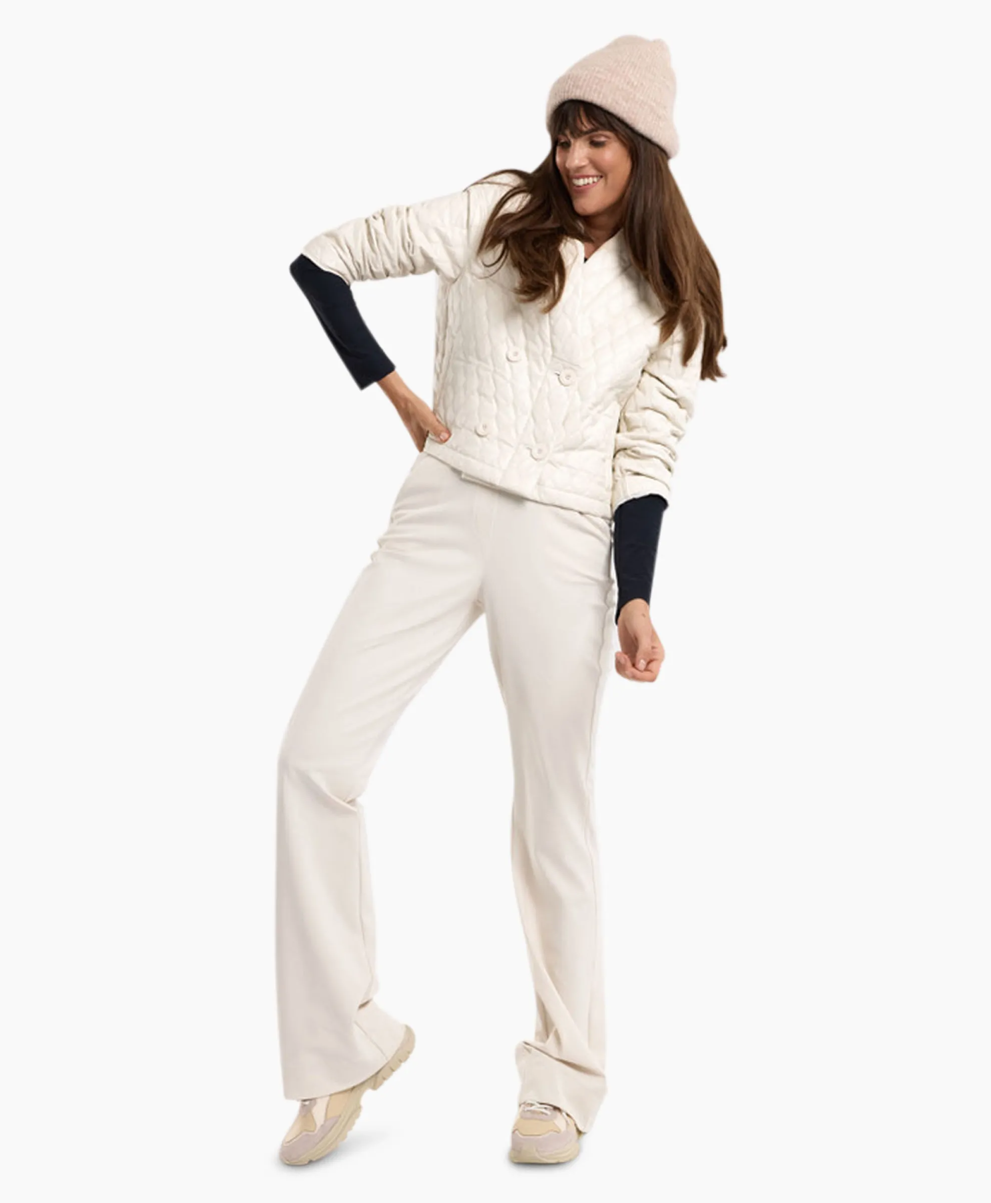 Studio Anneloes Broek Flair Long Shiny Bnd Trousers Off White