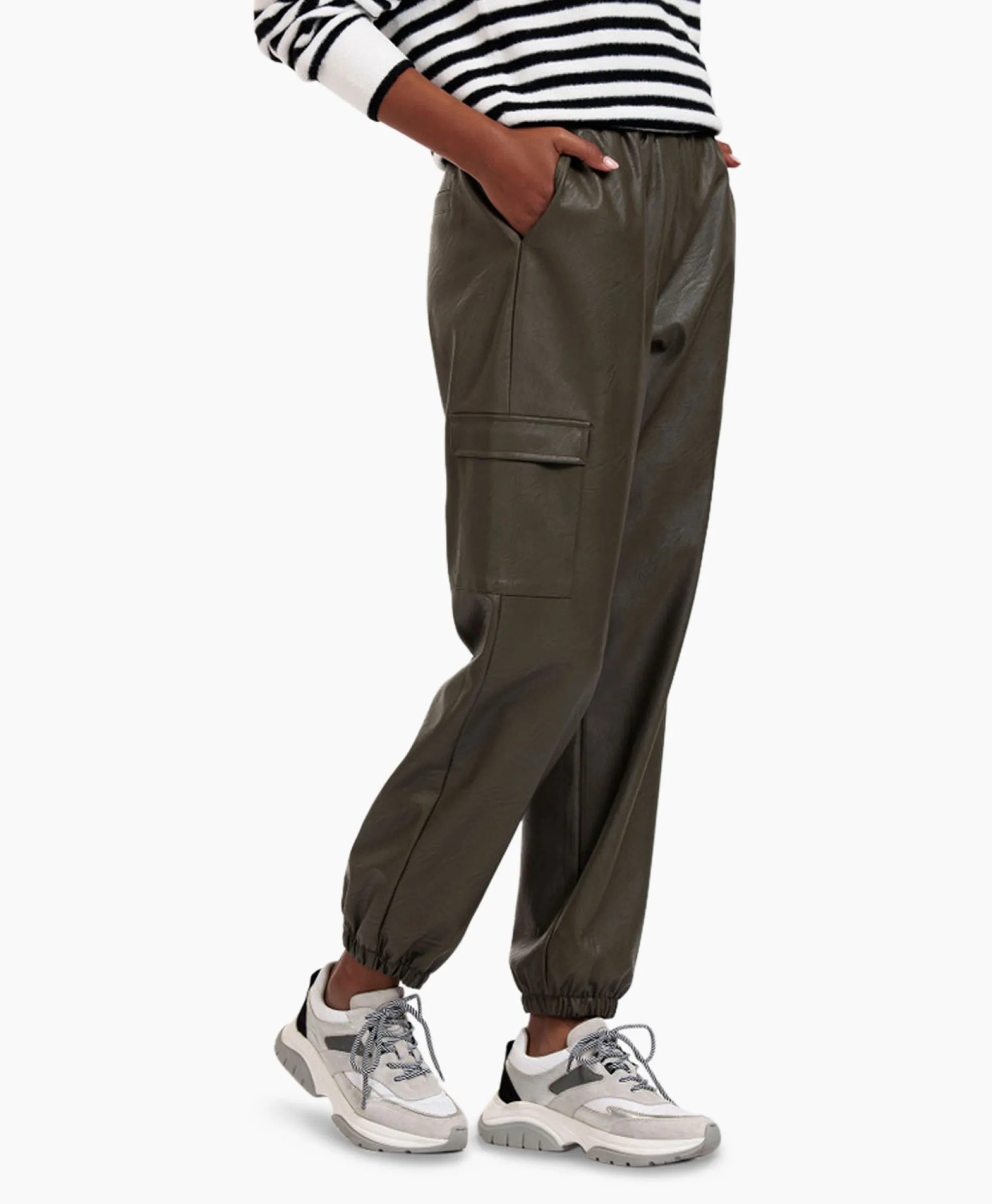 Studio Anneloes Broek Evi Leather Cargo Trousers Bruin Dessin