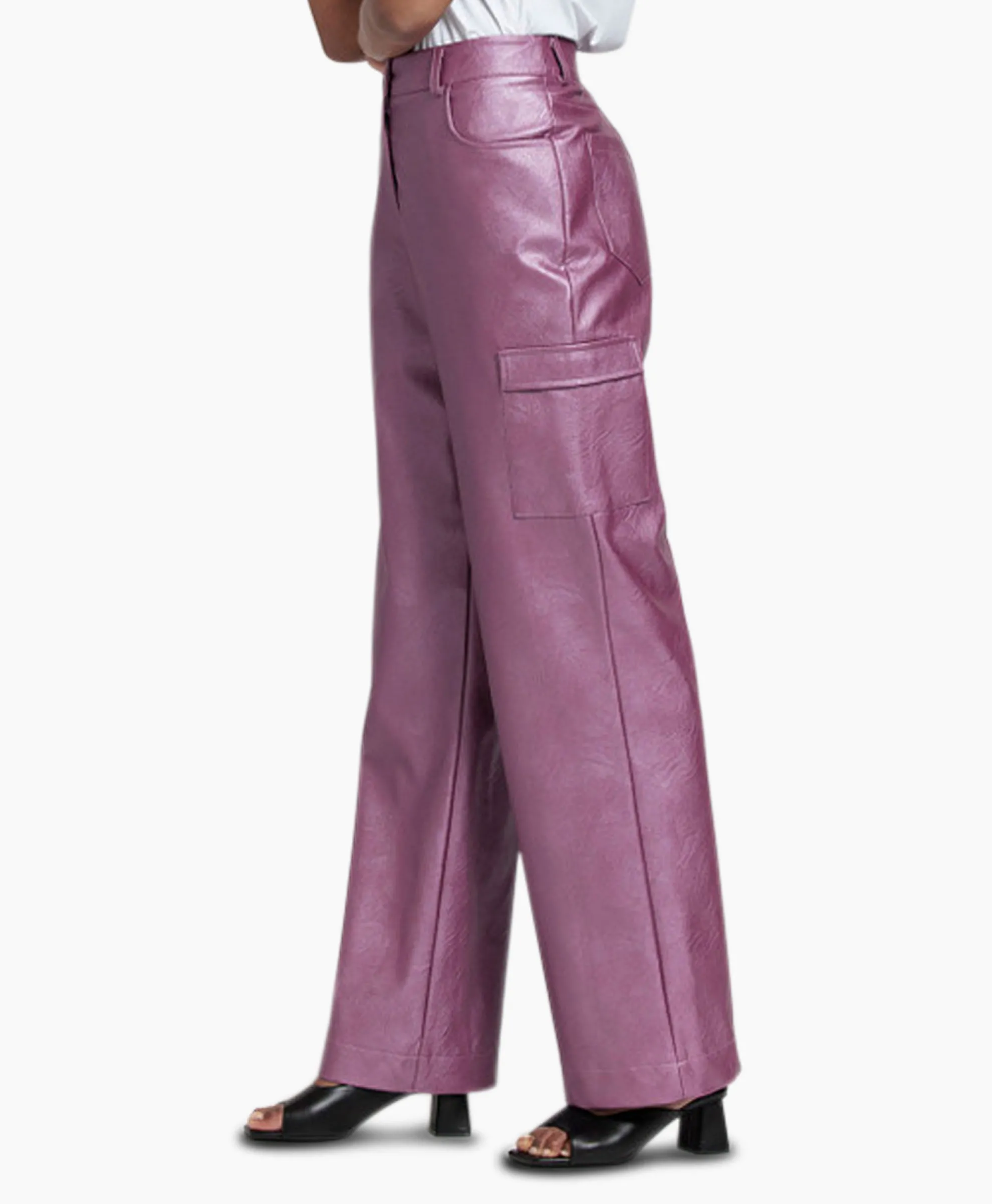 Studio Anneloes Broek Selina Metallic Leather Trousers Paars