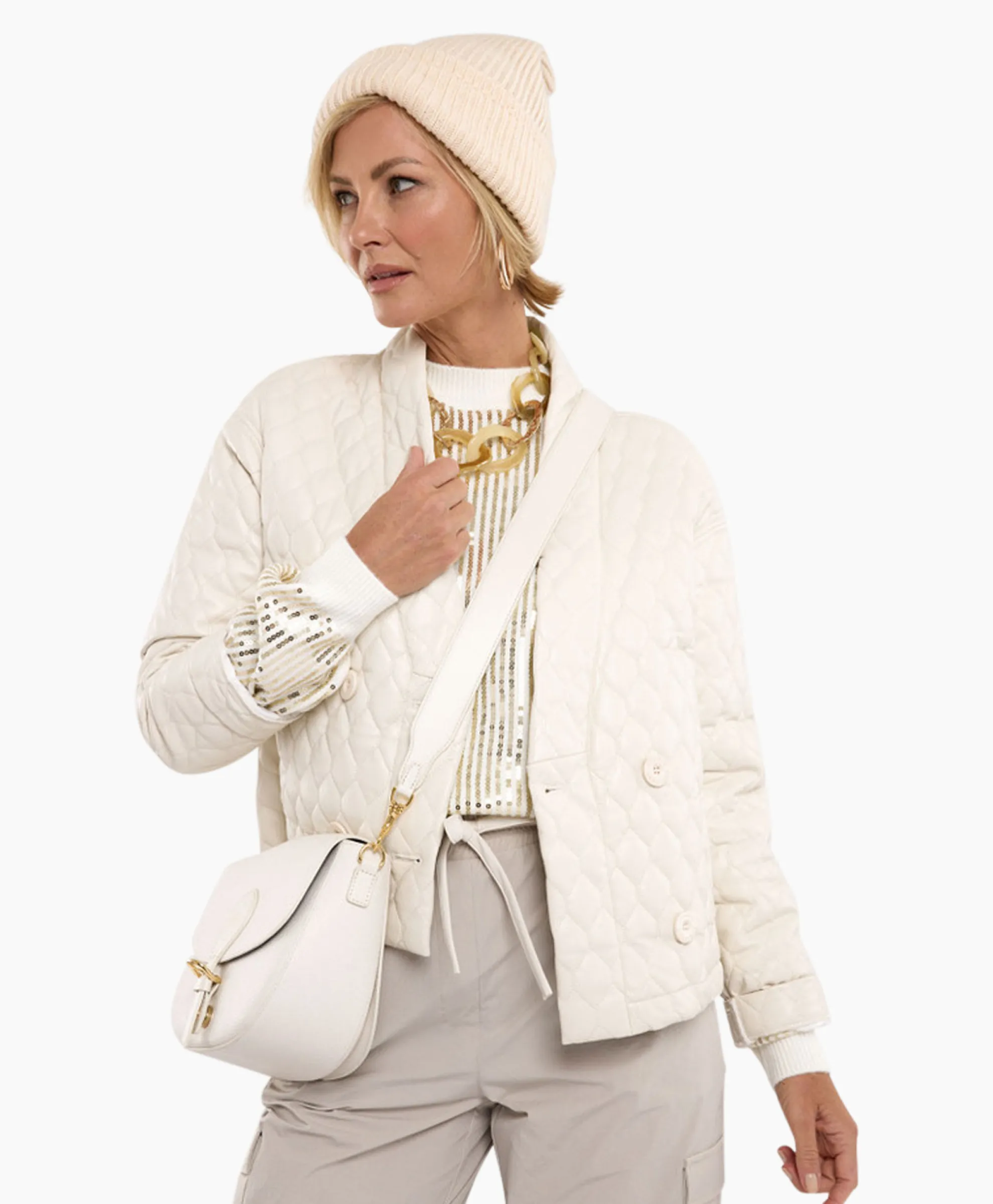 Studio Anneloes Jack James Quilted Leather Jacket Off White