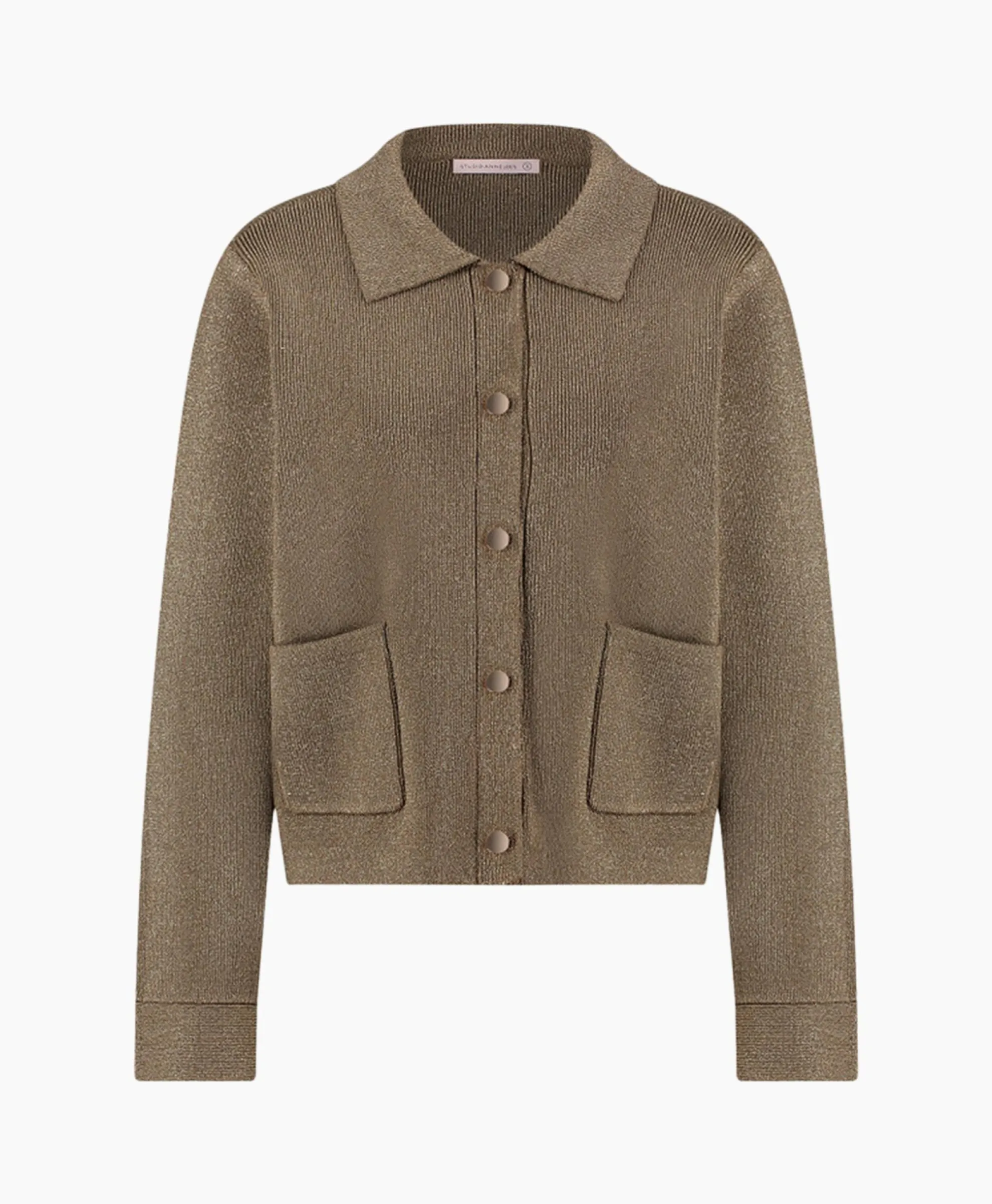 Studio Anneloes Vest Imke Lurex Cardigan Bruin Dessin