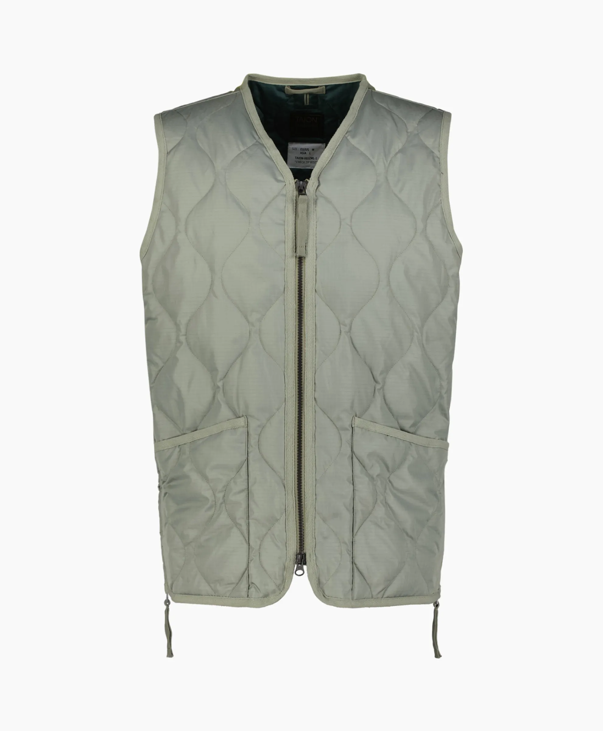 Taion Bodywarmer Military W-Zip V Neck Down Donker Groen