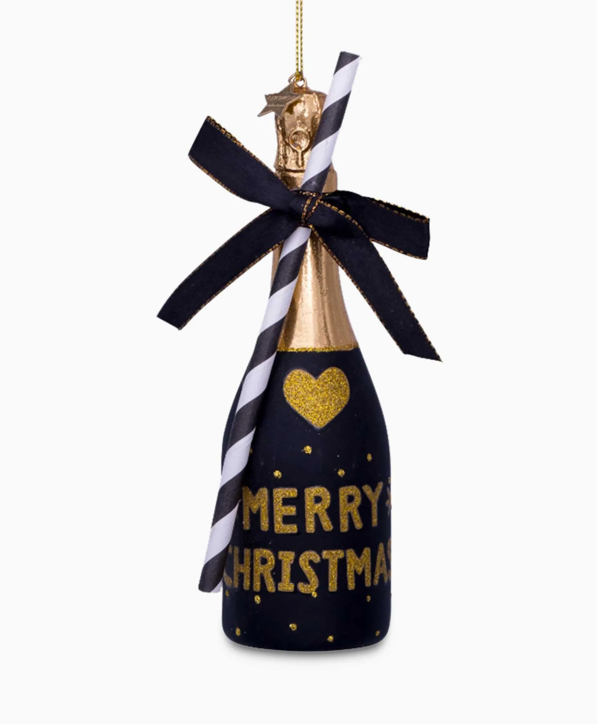 Vondels Vondels Kerstbal Champagne Fles Zwart
