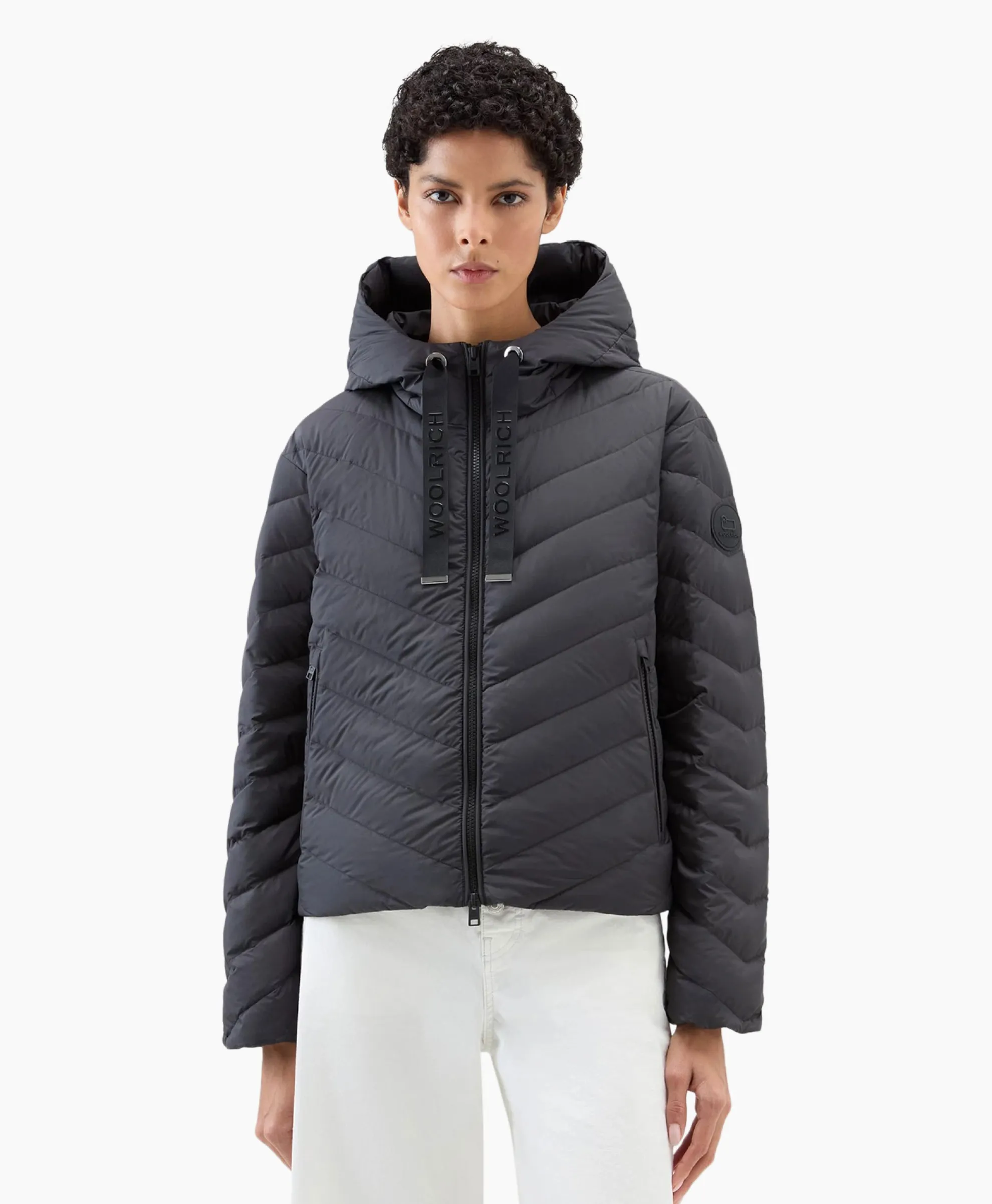 Woolrich Gewatteerde Jas Chevron Hooded Zwart