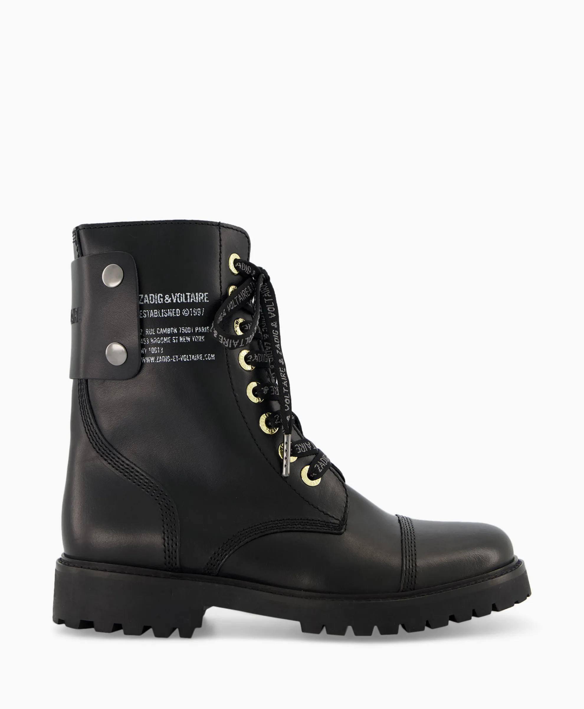 Zadig & Voltaire Enkellaars Joe Smooth Cowskin + Side Prin Zwart