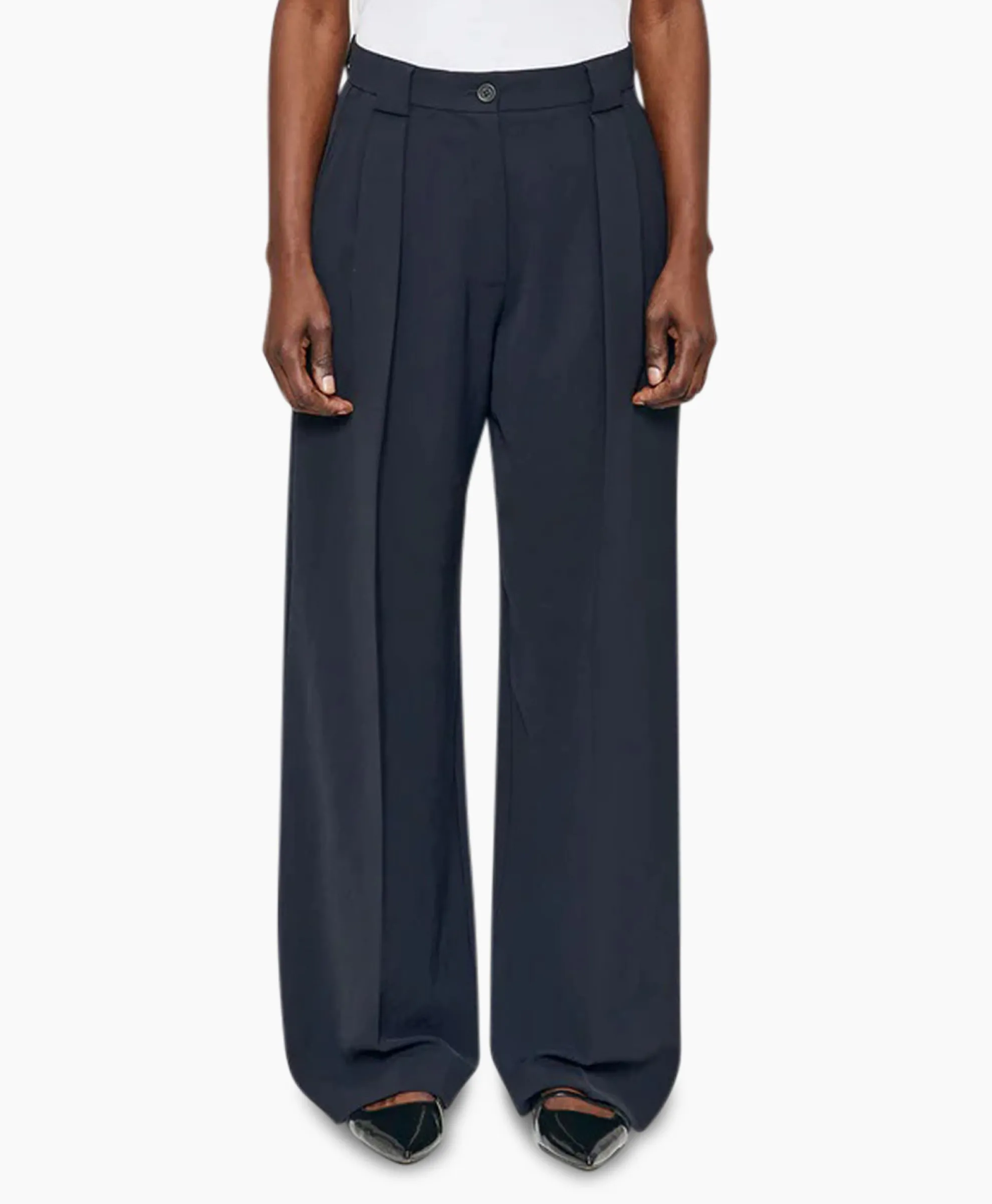 Zenggi Pantalon Wide Pleated Donker Blauw