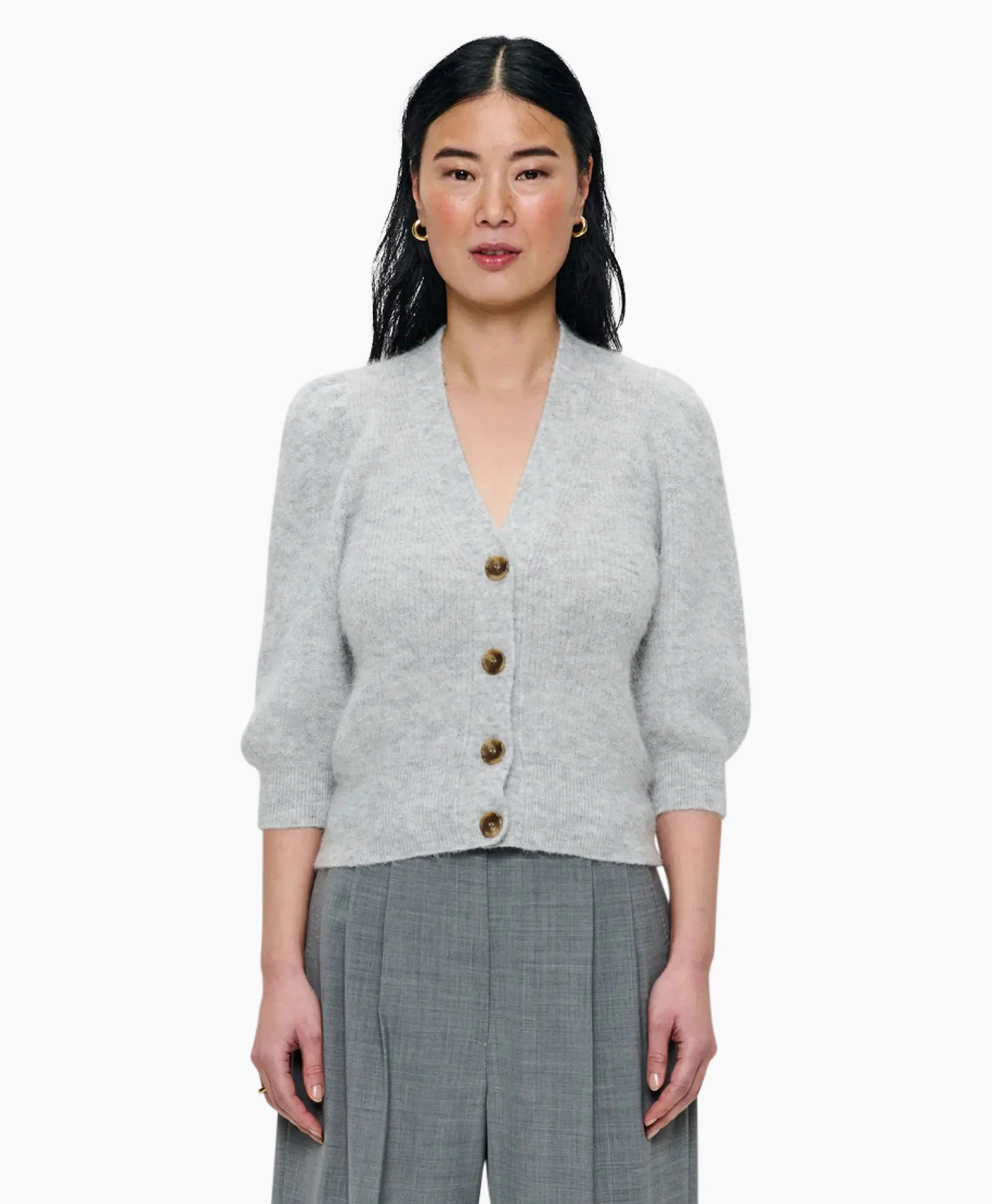 Zenggi Vest Cropped 3/4 Sleeve Licht Grijs